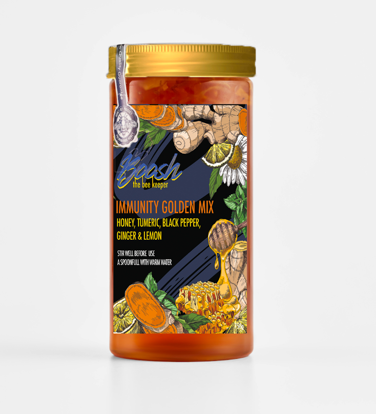 IMMUNITY GOLDEN MIX Pure Clover Honey with Tumeric, Natural Ginger, Lemon and Black Pepper 750g Jar